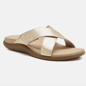 ABEO Laguna Metatarsal Slide Gold Leather Women's Sandals Velcro Adj. New Sz 6.5